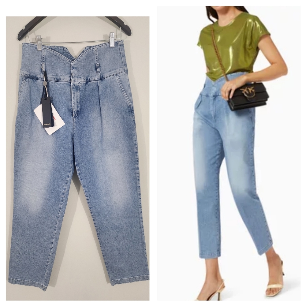 Pinko Ariel 9 Bustier Pant women 30 paper bag straight‎ leg high waisted jeans